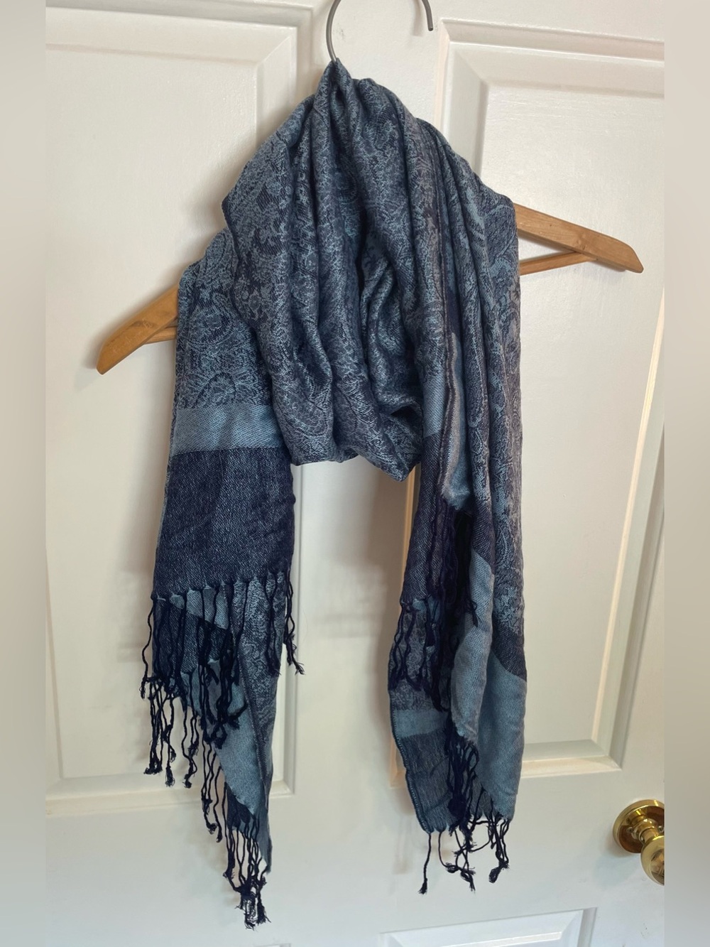 (2/$20) Navy Blue Paisley Fringe Scarf